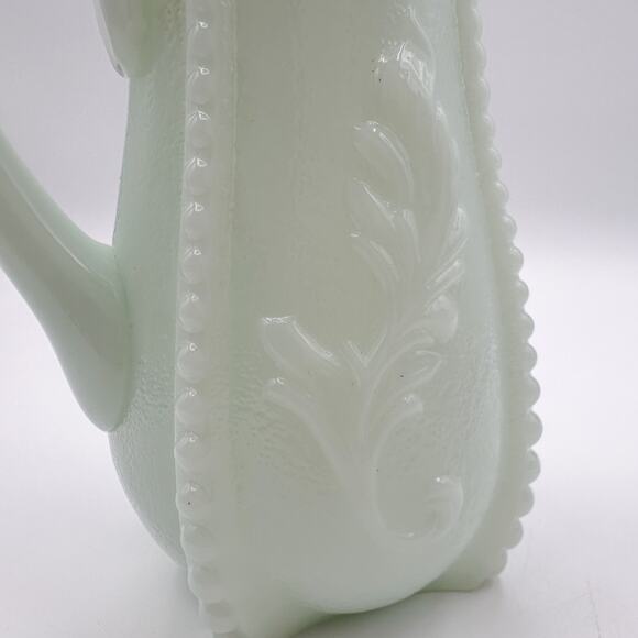 Antique Blue Milk Glass Syrup Pitcher with Tin Lid Victorian Embossed - Picture 9 of 13